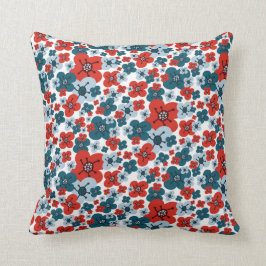 Whimsical Blue, Red and White Flower Pattern Kussen