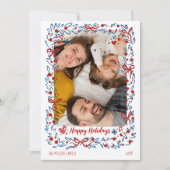 Whimsical blue red Christmas Photo Card wreath Feestdagenkaart (Voorkant)