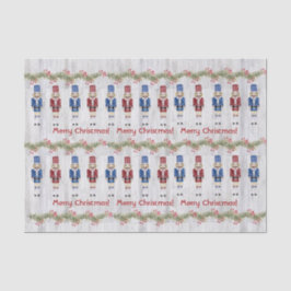 Whimsical Blue Red Nutcrackers Merry Kerstmis Tissuepapier