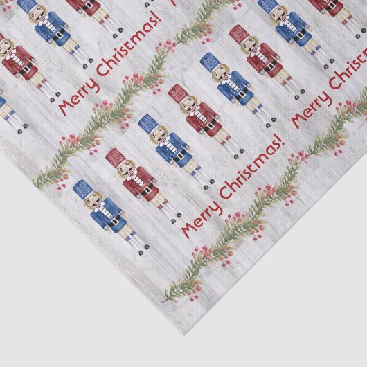 Whimsical Blue Red Nutcrackers Merry Kerstmis Tissuepapier (Detail)