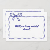 Whimsical Blue Ribbon Bow Maid of Honor Voorstel Kaart (Voorkant / Achterkant)