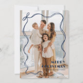 Whimsical Blue Ribbon Familiefoto Vrolijk Kerstfee Feestdagenkaart (Voorkant)