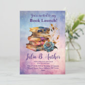 Whimsical Blue Roos Auteur Boek Lanceringsuitnodig Feestdagenkaart (Staand voorkant)