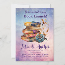 Whimsical Blue Roos Auteur Boek Lanceringsuitnodig