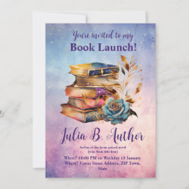 Whimsical Blue Roos Auteur Boek Lanceringsuitnodig Feestdagenkaart