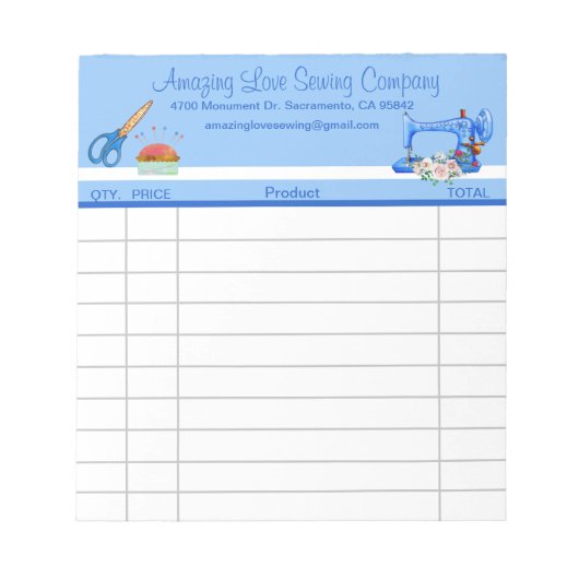 Whimsical Blue Seing Machine - verkoopcertificaat Notitieblok (Voorkant)