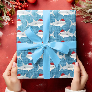 Whimsical Blue Shark Santa Hat Design Cadeaupapier