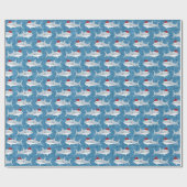Whimsical Blue Shark Santa Hat Design Cadeaupapier (Vlak)