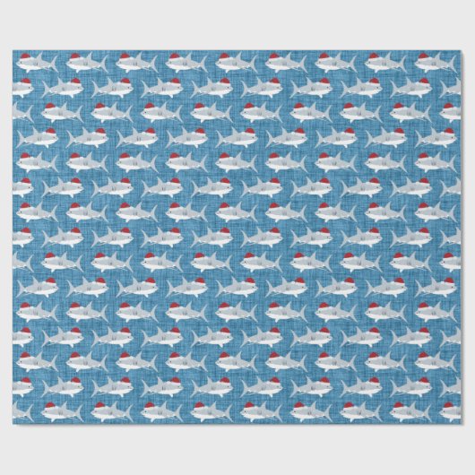 Whimsical Blue Shark Santa Hat Design Cadeaupapier (Vlak)
