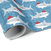 Whimsical Blue Shark Santa Hat Design Cadeaupapier (Rol Hoek)