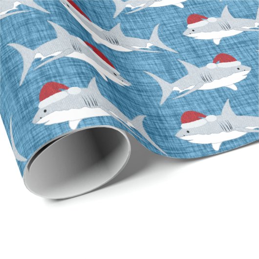 Whimsical Blue Shark Santa Hat Design Cadeaupapier (Rol Hoek)