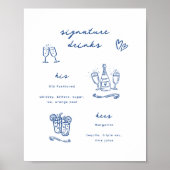 Whimsical Blue Signature Drink bruiloft Poster (Voorkant)