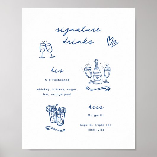 Whimsical Blue Signature Drink bruiloft Poster (Voorkant)