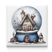 Whimsical Blue Snow Globe Christmas Magnet