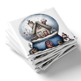 Whimsical Blue Snow Globe Christmas Magnet