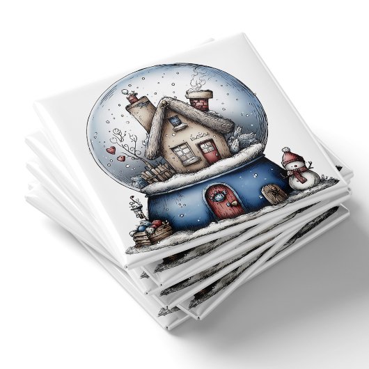Whimsical Blue Snow Globe Christmas Magnet