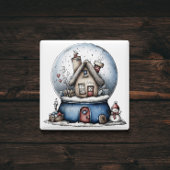 Whimsical Blue Snow Globe Christmas Magnet