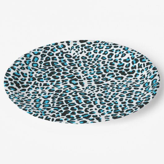 Whimsical Blue Snow Leopard Print Paper-Borden Papieren Bordje (Gekanteld)