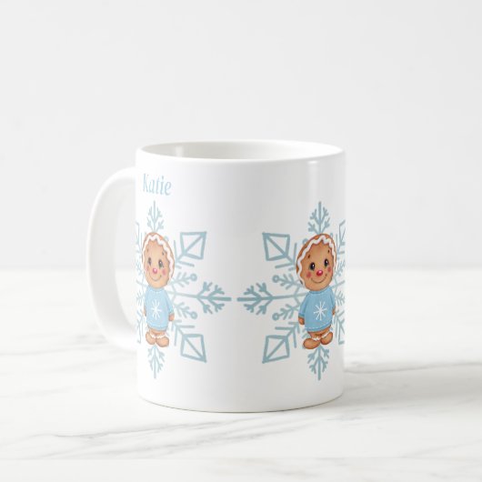 Whimsical Blue Snowflake en Winter Gingerbread Koffiemok (Voorkant links)