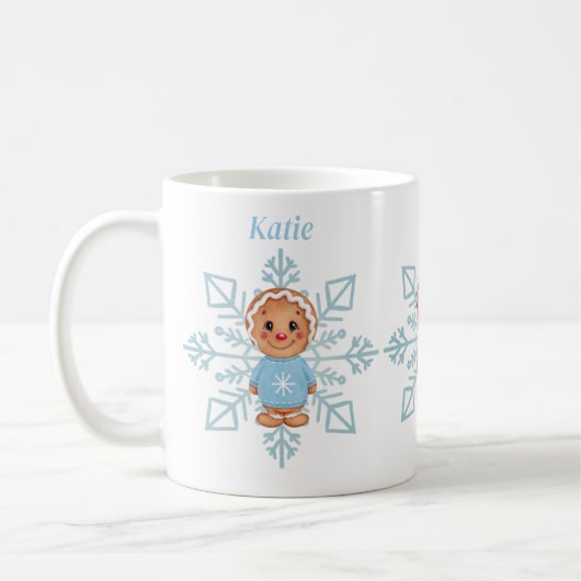 Whimsical Blue Snowflake en Winter Gingerbread Koffiemok (Links)