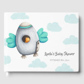 Whimsical Blue Spaceship en Chicken Baby shower Gastenboek (Voorkant)