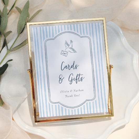 Whimsical Blue Stripes Cards & Gifts Wedding Sign Poster