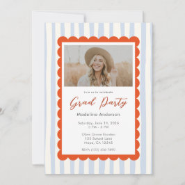 Whimsical Blue Stripes Graduation Party Photo Kaart
