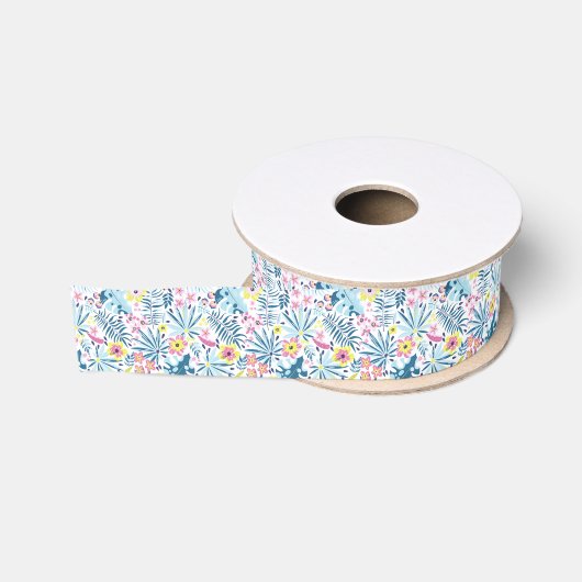 Whimsical Blue Summer Tropical Wildbloemen Grosgrain Lint (Spoel)