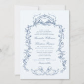 Whimsical Blue Swan Romantic Wedding Invitation Kaart (Voorkant)