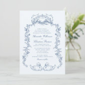 Whimsical Blue Swan Romantic Wedding Invitation Kaart (Staand voorkant)