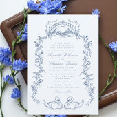 Whimsical Blue Swan Romantic Wedding Invitation Kaart