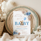 Whimsical Blue Teddy Bear Boho Baby Shower Kaart