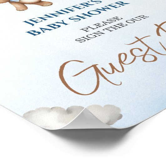 Whimsical Blue Teddy Guest Book Sign Poster (Hoek)