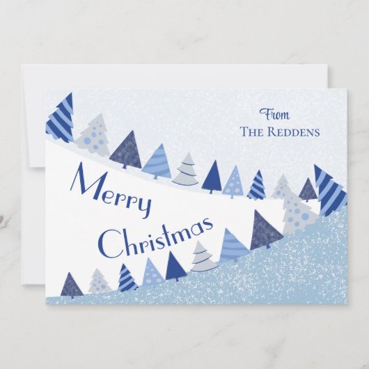 Whimsical Blue Trees Christmas Flat Holiday Kaart (Voorkant)