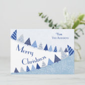 Whimsical Blue Trees Christmas Flat Holiday Kaart (Staand voorkant)
