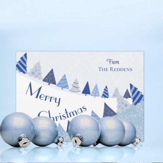 Whimsical Blue Trees Christmas Flat Holiday Kaart