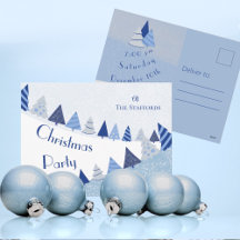 Whimsical Blue Trees Invitation Holiday Briefkaart