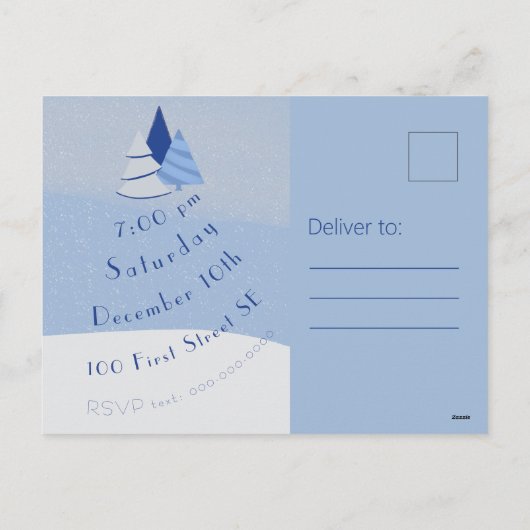 Whimsical Blue Trees Invitation Holiday Briefkaart (Achterkant)