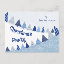 Whimsical Blue Trees Invitation Holiday Postcard Feestdagenkaart