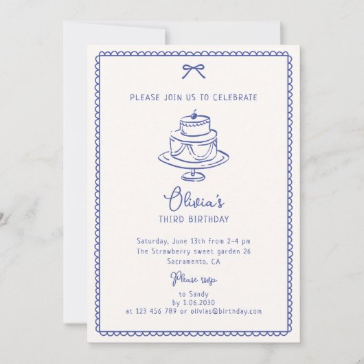 Whimsical Blue, verjaardagstaart, verjaardagsfeest Kaart (Voorkant)