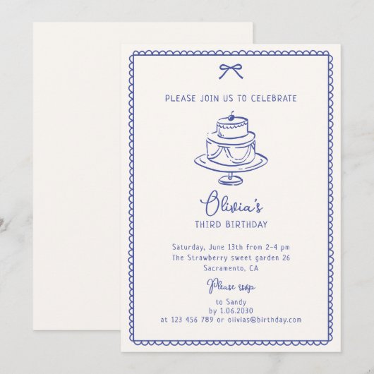 Whimsical Blue, verjaardagstaart, verjaardagsfeest Kaart (Voorkant / Achterkant)