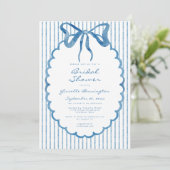Whimsical Blue Watercolor Bow Stripe Bridal Shower Kaart (Staand voorkant)