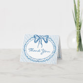 Whimsical Blue Watercolor Bow Stripe Wedding Bedankkaart (Voorkant)