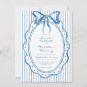Whimsical Blue Watercolor Bow Stripe Wedding Kaart (Voorkant)