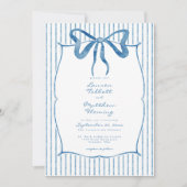 Whimsical Blue Watercolor Bow Stripe Wedding Kaart (Voorkant)