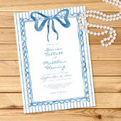Whimsical Blue Watercolor Bow Stripe Wedding Kaart