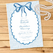 Whimsical Blue Watercolor Bow Stripe Wedding Kaart