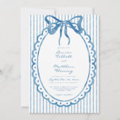 Whimsical Blue Watercolor Bow Stripe Wedding Kaart (Voorkant)