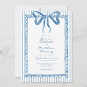 Whimsical Blue Watercolor Bow Stripe Wedding Kaart (Voorkant)