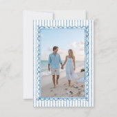Whimsical Blue Watercolor Stripe Photo Wedding Save The Date (Achterkant)